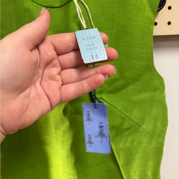 VTG 60's Linen Mock neck Midi Dress Bright Green Tags Still Attached - Picture 6 of 12